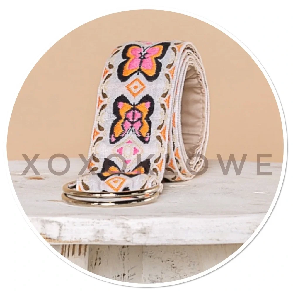 Boho Butterfly Embroidered O Ring Belt
